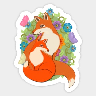 Two Foxes in a Garden Sticker